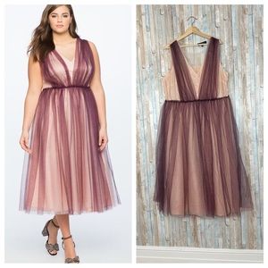 Eloquii Studio 18 Wine Blush Pleated Mesh Tulle Party Dress Ball Gown Midi Long